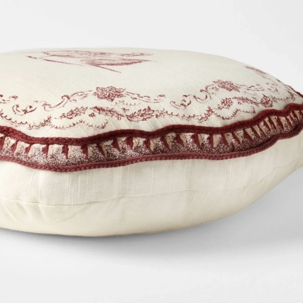 New 16” Burgundy & Cream Christmas Partridge Throw Pillow Threshold Studio McGee